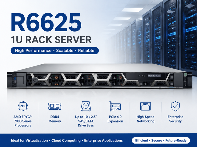 R6625 1U Dual Socket Rack Server AMD EPYC Processor Platform for HPC Virtualization Cloud Infrastructure Intelligent Air Stock