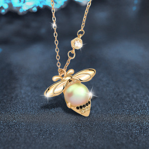 Desain asli 925 perak murni liontin halus kalung kecil aroma Moonstone trendi hewan lebah DIY Aksesori grosir - Product Image 3