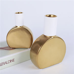 공장 공급 floreros dorados 파라 deciracion 홈 장식 꽃 꽃병 테이블 탑 골드 세라믹 꽃 화병 - Product Image 3