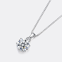 CZCITY Collier Pendentif Classique à Six Griffes en Moissanite Véritable d'un Carat avec Chaîne Maille Forçat pour Femme, en Argent Sterling 925, Bijoux Fins