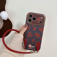 Jendela besar modis mawar merah cocok untuk Apple 17promax casing ponsel IPhone16 tali tangan 15 canggih 14