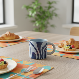 Taza de Porcelana Ecológica con Diseño Geométrico de Rayas - Personalizable con Logotipo, Apta para Lavavajillas y Microondas, Regalo Empresarial para la Mañana - Product Image 5