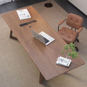 <b>Solid</b> <b>Wood</b> Office <b>Desk</b> Walnut Color Rectangle Modern Executive Computer <b>Desk</b> Home Workspace - Product Image 3