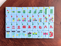 Tuiles de Mahjong américaines en acrylique bleu clair, motif floral libellule, ensemble de Mahjong personnalisé, vente en gros, jeu de société