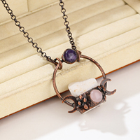 Unique Naturel Druzy Géode et Quartz Rose Améthyste Pierre Gemme Bronze Pendentif Collier pour Femmes Unisexe Fête