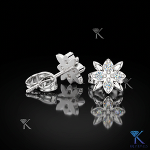 Lab Grown Diamond Floral Sunburst <b>Stud</b> Earrings 4 Stone Cluster 14K/18K Solid Gold Fine Women's Jewelry Wedding Anniversary Gift - Product Image 2