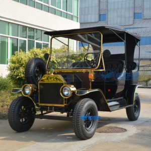 Voiture de golf électrique rétro noire, style classique vintage, deux rangées, pour 5 personnes, idéale pour le tourisme - Product Image 2