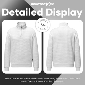 Sudadera casual de hombre con media cremallera, manga larga, cuello simulado, textura gofrada, de algodón, estilo pulóver, color liso - Product Image 4