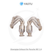 Manifold Downpipe YT dengan Catalytic Converter Tiga Jalur Cocok untuk Porsche 981 3.4 Flens 3-lubang, Finishing Brushed