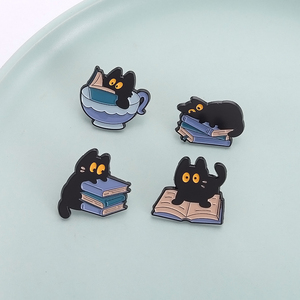 Collezione di gatti spilla smaltata da caffè tazza di pesce libri graziosi Cat Badge Punk spille gioielli a tema frutta - Product Image 1