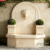 Fontaine murale en marbre beige sculptée à la main YOUFINE, tête de lion, décoration extérieure pour jardin et cour arrière