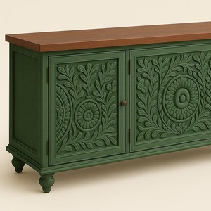 Planche latérale en bois vert foncé de haute qualité avec 3 portes en bois stockage meubles vintage nouvelle conception planche latérale pour hôtel et maison - Product Image 3