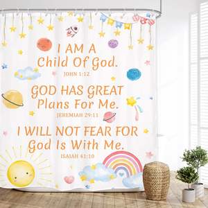 Citations inspirantes chrétien rideau de douche soleil lune arc-en-ciel PVC salle de bain décor à la maison crochets dessin animé planète Design - Product Image 2