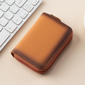 Porte-cartes accordéon miniature fait main en cuir véritable vintage, portefeuille RFID multi-cartes avec fermeture éclair, léger, durable, de luxe et haut de gamme - Product Image 4