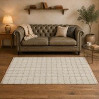 Light Sage Checkered Wool Rug 120x180cm Handmade Geometric Carpet for Living Room Decor Wholesale