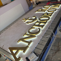Letrero Luminoso 3D de Fábrica con Retroiluminación LED, Letrero Iluminado con Logotipo de Empresa, Letrero de Acrílico Metálico Dorado con Nombre de Tienda, Letrero Frontal Iluminado