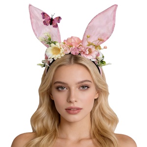 Party <b>Easter</b> Ear <b>Headband</b> With Flower and Butterfly Decor Soft Fabric Spring Festival Floral Bunny Headpiece - Product Image 1