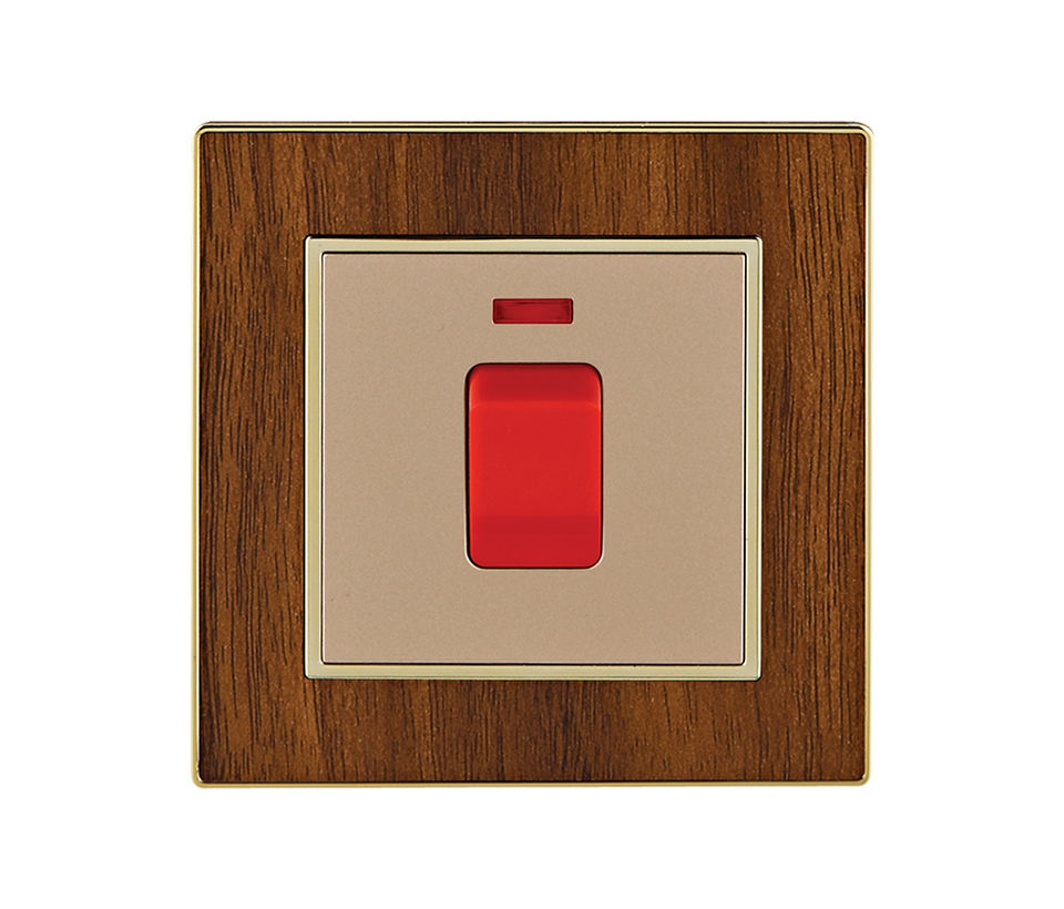 UK Standard 45A High Power Switch Wood Grain PC Panel Electrical Wall Switch for AC
