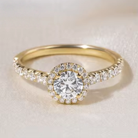 Bague de fiançailles classique en or massif 10K 14K 18K avec halo pavé et diamant de laboratoire taille ronde 0,5-3 carats, certifiée IGI CVD/HPHT, personnalisable