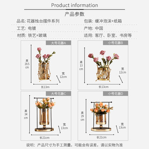 Modern Minimalist Metal Glass <b>Vase</b> With Iron Frame For Living Room Tabletop Decoration - Product Image 3