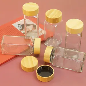 Pot de stockage des aliments en verre transparent, récipient en verre pour épices de cuisine avec couvercle en bambou, 4oz, 120ml