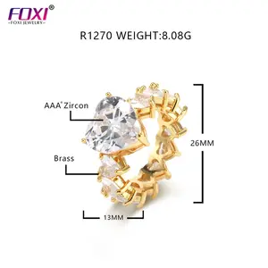 2024 nuevos accesorios de joyería de moda anillo en forma de corazón anillos de Zirconia cúbica anillo de corazón chapado en oro de 18 quilates para mujer