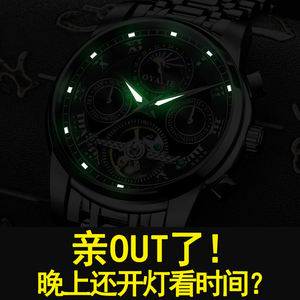 Montre chronographe automatique à six aiguilles avec phase de lune, engrenages bleus creux, tourbillon, montre mécanique pour homme, collection - Product Image 5