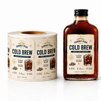 Étiquettes personnalisées pour café, dorure métallique or, autocollants BOPP imperméables recto-verso pour boissons, étiquettes écologiques pour emballage de bouteilles