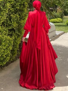 Fabricants de vêtements musulmans sur mesure robe longue de soirée de bal de mariage pour dames en satin modeste de Dubaï - Product Image 6