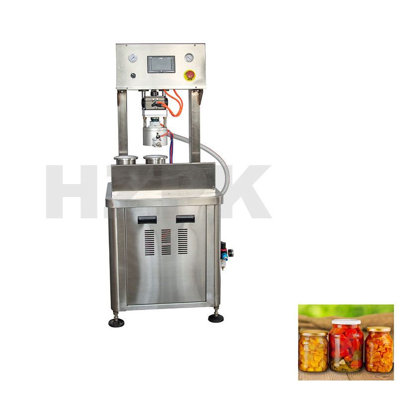 Полуавтоматическая вакуумная винтовая герметизирующая машина HZPK с двумя камерами для флаконов, стеклянных бутылок