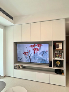 Modern TV Cabinet with LED Glass Doors Storage Open <strong>Shelves</strong> <strong>Wall</strong> <strong>Unit</strong> <strong>White</strong> for Living Room - Product Image 2
