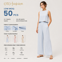 Ensemble pantalon deux pièces en mousseline pour femme, haut court sans manches à col rond et pantalon large à taille élastique, tenue décontractée d'été assortie