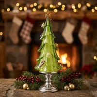 Sapin de Noël en acrylique vert avec étoile, piédestal argenté, canne en forme de bâton de sucre, décoration de table de fête, vente en gros B2B