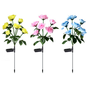 Solar <b>Rose</b> Flower <b>Lights</b> 6 Heads LED Waterproof Garden Pathway Outdoor Decorative Solar Powered Stake Lamp - Product Image 5