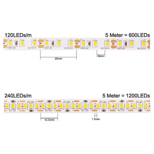 Tira de Luz LED SMD2835 de Alta Luminosidad y Alto Destino, 240 LED/<span class=keywords><strong>m</strong></span>, Tira Flexible, Blanco Cálido 3000k, DC12V 24V, 10mm, IP20, Iluminación Decorativa - Product Image 4