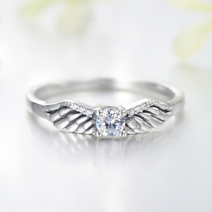 Anillo de compromiso de alas de ángel para mujer, plata S925, diamante de platino, engaste de diamante redondo, joyería fina romántica - Product Image 4