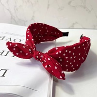 Serre-tête à pois avec nœud pour femme, bandeau rétro en satin avec oreilles de lapin, accessoires capillaires larges en tissu, personnalisation disponible directement de l'usine