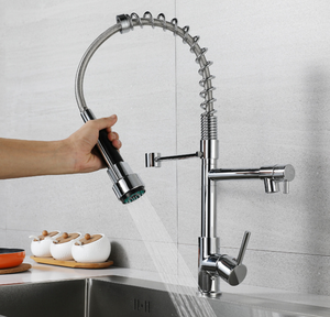 ก๊อกน้ำห้องครัวแบบดึงลง 3 ทาง วัสดุโครเมียมทองเหลือง ดีไซน์ทันสมัย พร้อมวาล์วเซรามิกแบบสปริง  น้ำร้อนน้ำเย็น - Product Image 3