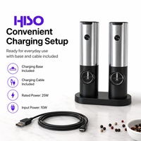 Moulin à poivre électrique en acier inoxydable ABS 17C, lot de 2 avec base de charge, moulin à épices rechargeable Type-C de type silo 70 ml