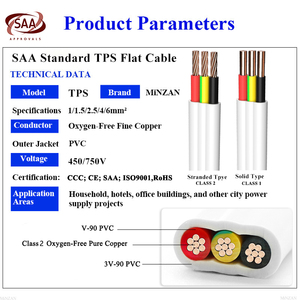 MiNZAN BS6004 filati filo elettrico piatto 6242Y 2.5mm PVC rame cavo Bvvb Rvvb <span class=keywords><strong>Tps</strong></span> Twin Earth cavo - Product Image 3