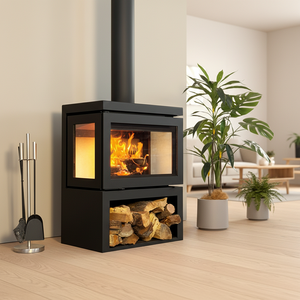 Caminetto Moderno in Acciaio a Legna, Stufa Autonoma da Interno con Fiamma Reale e Controllo Termostatico per Riscaldamento Domestico - Product Image 6