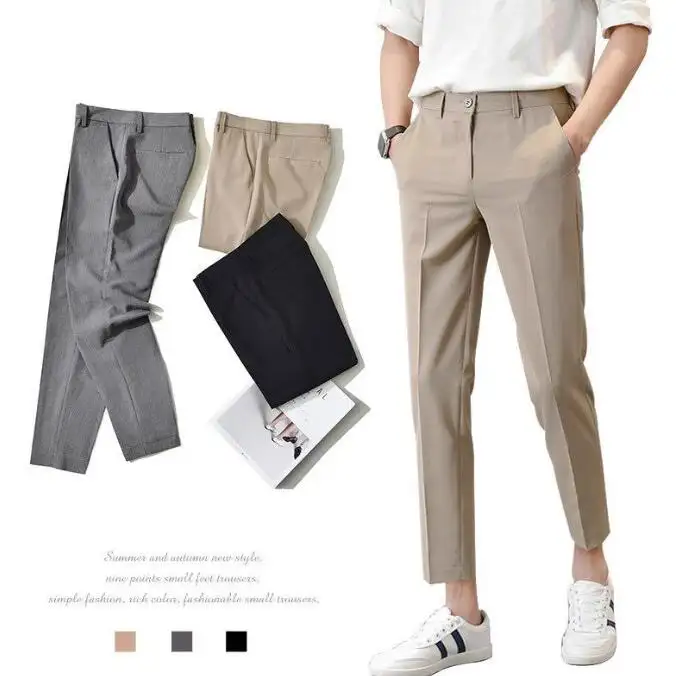 Black trousers straight slim fit small feet casual Korean style trendy men's suit pants