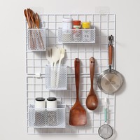 Mimu - Collection d'accessoires pour grille de rangement en acier inoxydable de style japonais : grille de rangement, crochets de suspension, support à fleurs, étagère