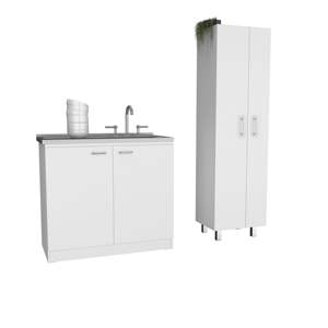 DB Safford Ensemble de cuisine moderne blanc 2 pièces avec évier utilitaire et garde-manger en bois et panneau - Product Image 2