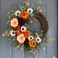 Nouvelle Guirlande Décorative Qq555 pour la Récolte d'Automne, Pivoine et Tournesol, pour Thanksgiving, Décoration Murale ou de Porte en Fleurs de Soie