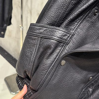 Veste en cuir grainé noir pour femme, veste en cuir véritable, manteau en cuir surdimensionné