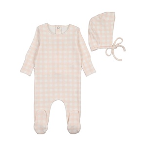 Barboteuse classique à pieds en coton biologique pour nouveau-né, motif écossais, vêtement tricoté pour bébé garçon, combinaison de nuit personnalisable avec <span class=keywords><strong>bonnet</strong></span> - Product Image 1