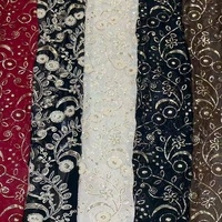 Tissu en maille tricoté extensible doux 100 % acrylique, enduit PA résistant à l'abrasion, poids moyen, broderie de perles en forme de fleur croissant, pour filles
