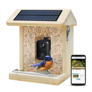 Mangeoire à <span class=keywords><strong>oiseaux</strong></span> intelligente en bois avec caméra Caméra étanche pour <span class=keywords><strong>oiseaux</strong></span> avec panneau solaire Technologie AI Amoureux des <span class=keywords><strong>oiseaux</strong></span> Contrôle APP - Product Image 1