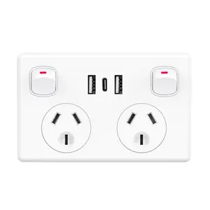 Australian Standard Hot Seller 10A 2 Gang High Quality EU Type C Wall Switches and Socket with USB Ports